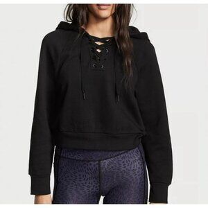 Victorias Secret Cotton Fleece Lace Up Hoodie S Small Black HOT! SEXY!